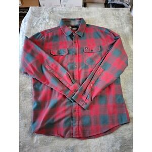 Three Sixty Six Mens Flannel Shirt L Red Teal Green Plaid Long Sleeve ButtonDown